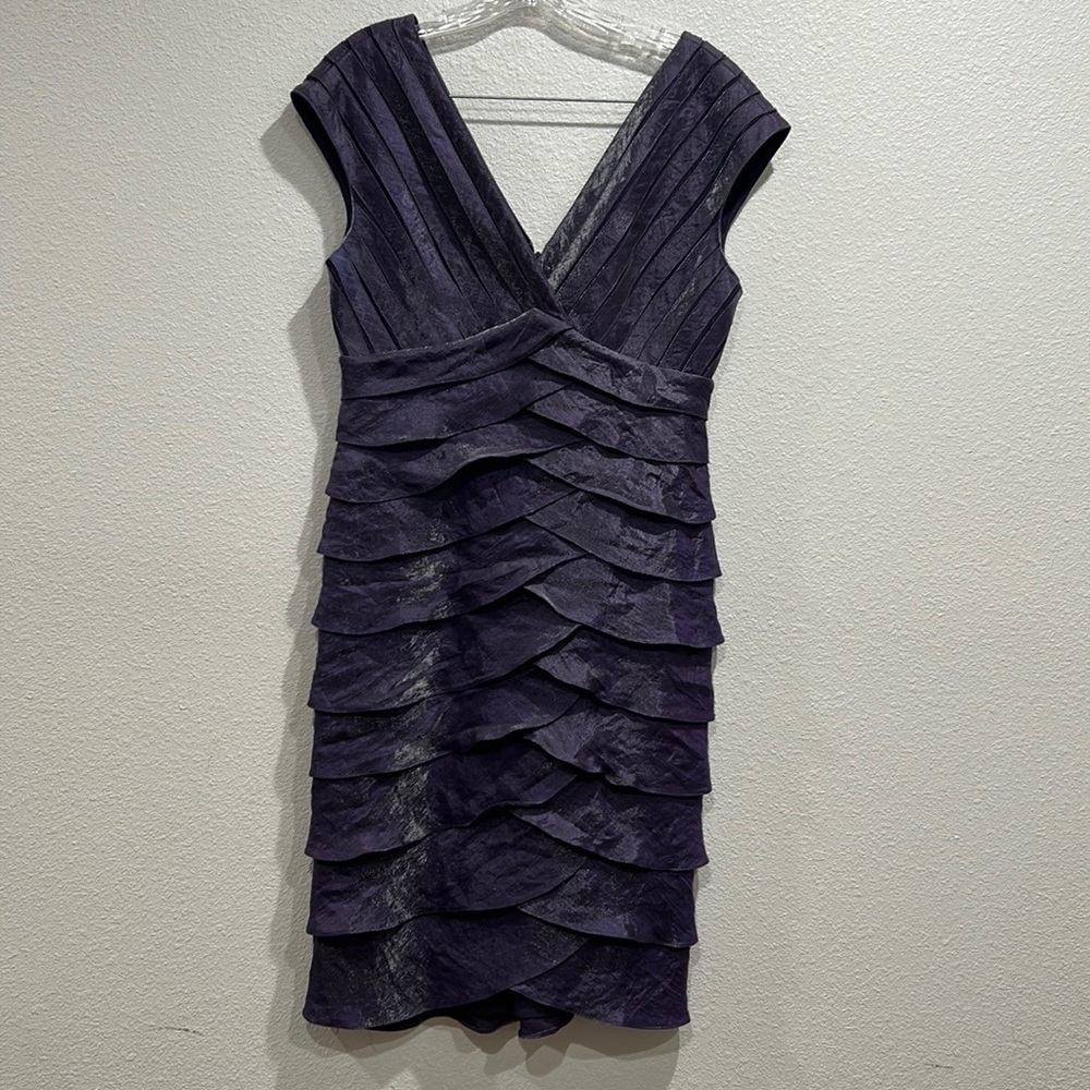 Adrianna Papell Purple Shimmer Tiered Dress Size 8
